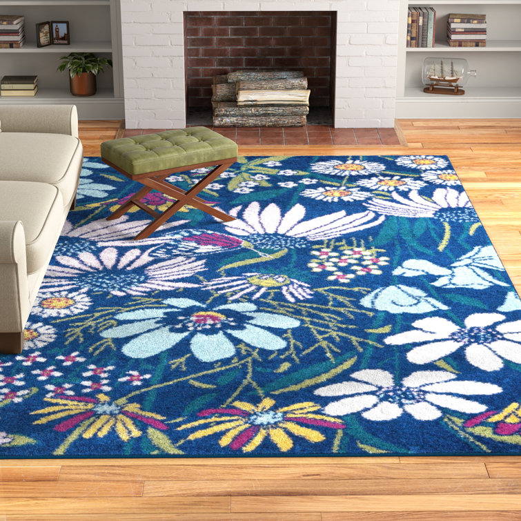 Andover Mills™ Holle Floral Area Rug in Navy Blue/Pink/Yellow & Reviews
